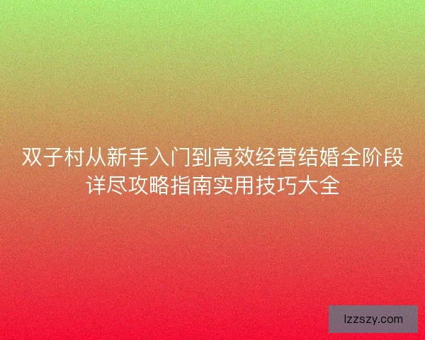 双子村从新手入门到高效经营结婚全阶段详尽攻略指南实用技巧大全
